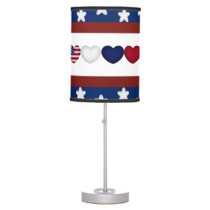 PATRIOTIC RED WHITE BLUE STRIPES STARS HEARTS TABLE LAMP