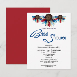 Patriotic Red White Blue Top Border Half Flowers Invitation