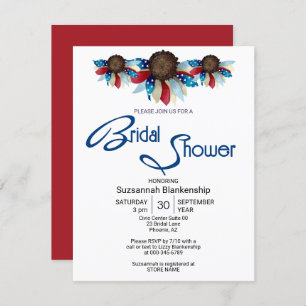 Patriotic Red White Blue Top Border Half Flowers Invitation