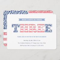 Patriotic Red White Blue Twins 3rd Birthday Party Invitation