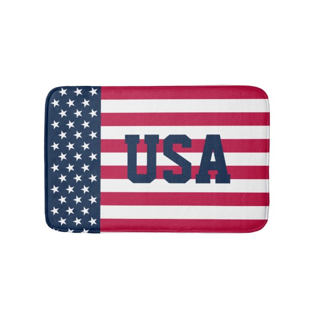 Patriotic Red White Blue US Flag  Bath Mat (Front)