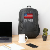 Patriotic Red White Blue US Flag with Custom Name Port Authority® Backpack (Insitu)