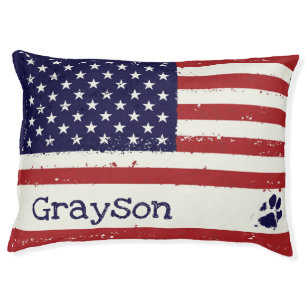 Patriotic Red White Blue USA American Flag Dog Pet Bed
