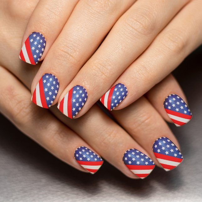 Patriotic Red White & Blue USA American Flag Minx Nail Art (diagonal USA american flag nail art)