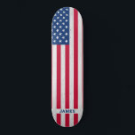 Patriotic Red White Blue USA American Flag Skateboard<br><div class="desc">Show your American pride or give a special gift with this USA American Flag skateboard in a modern red white blue stars and stripes design on gray wood. This united states of america flag skateboard design with stars and stripes in red white and blue is perfect for fourth of July...</div>