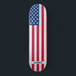 Patriotic Red White Blue USA American Flag Skateboard<br><div class="desc">Show your American pride or give a special gift with this USA American Flag skateboard in a modern red white blue stars and stripes design on gray wood. This united states of america flag skateboard design with stars and stripes in red white and blue is perfect for fourth of July...</div>