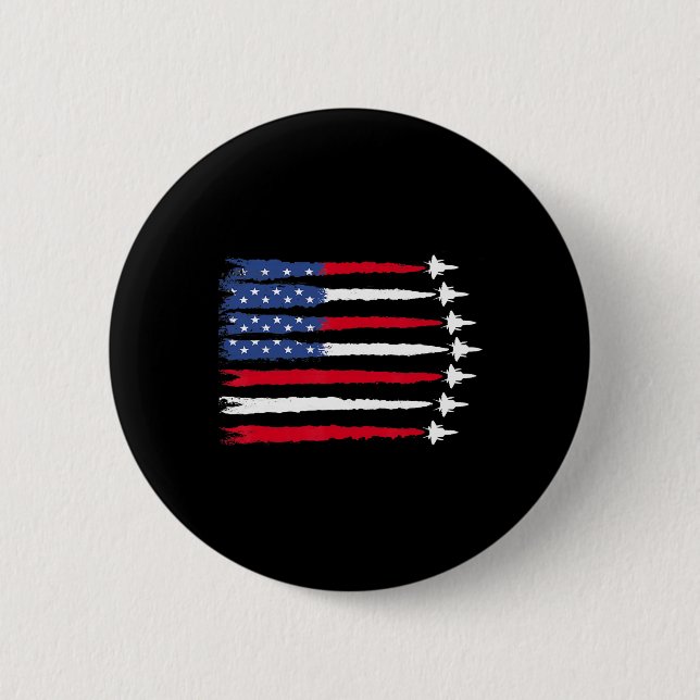 Patriotic Red White Blue Usa Flag Fighter Jets 4th Button (Front)