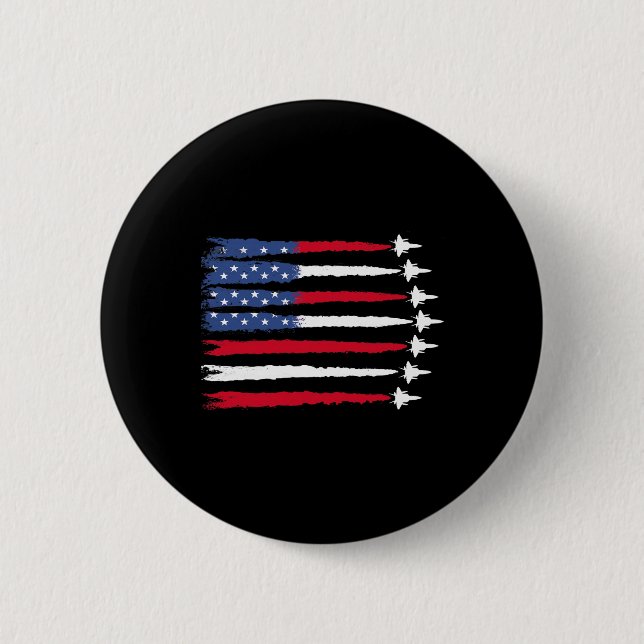 Patriotic Red White Blue Usa Flag Fighter Jets 4th Button (Front)