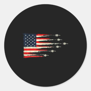 Patriotic Red White Blue Usa Flag Fighter Jets 4th Classic Round Sticker