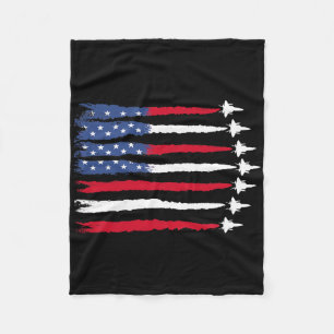 Patriotic Red White Blue Usa Flag Fighter Jets 4th Fleece Blanket