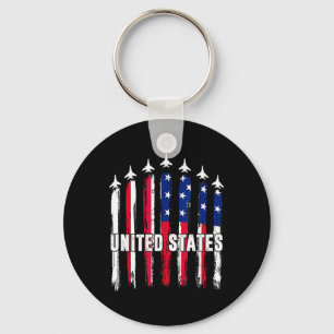 Patriotic Red White Blue Usa Flag Fighter Jets 4th Keychain