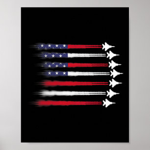 Patriotic Red White Blue Usa Flag Fighter Jets 4th Poster