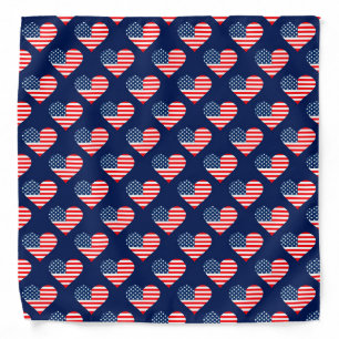 Patriotic Red, White & Blue USA Flag Hearts Bandana