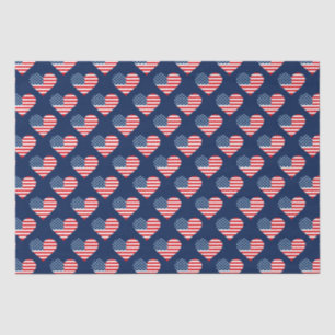 Patriotic Red, White & Blue USA Flag Hearts Tissue Paper