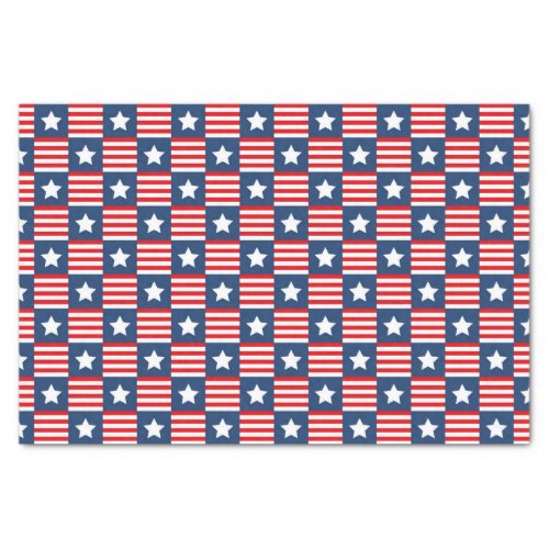 Patriotic Red White  Blue USA Flag Pattern Tissue Paper