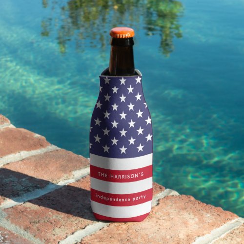 Patriotic Red White Blue USA Flag Personalized Bottle Cooler