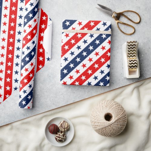 Patriotic Red, White & Blue USA Stars & Stripes Wrapping Paper