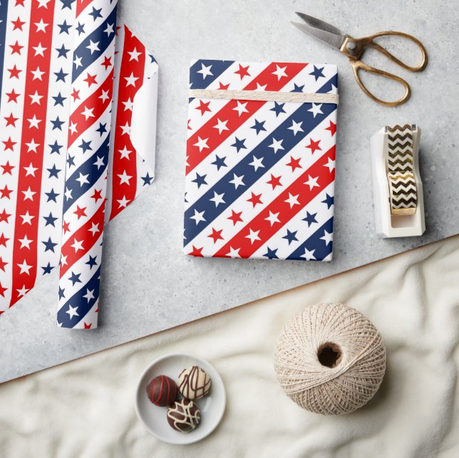 Patriotic Red, White & Blue USA Stars & Stripes Wrapping Paper (Crafts)