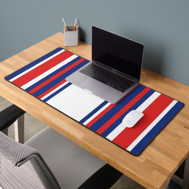 Patriotic Red White Blue Vertical Stripes Pattern Desk Mat (Office 2)