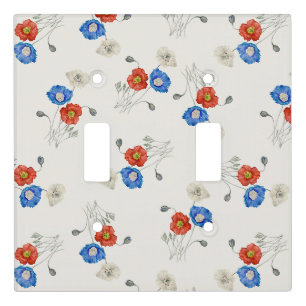 Patriotic red white & blue watercolor poppies light switch cover