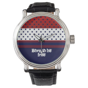 Patriotic Red White & Blue with stars design Watch
