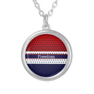 Patriotic Red White & Blue with Stars Silver Fin Plated Necklace