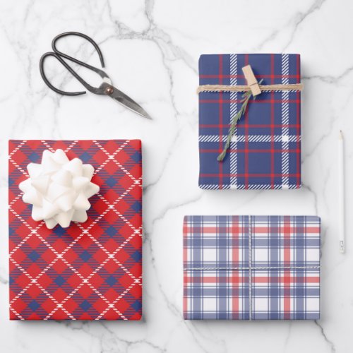 Patriotic Red White Blue Wrapping Paper set of 3