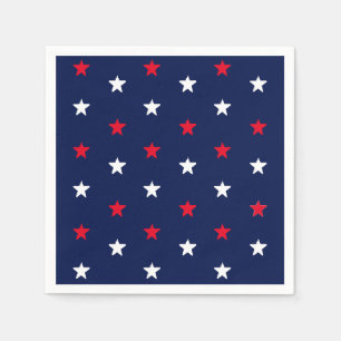 Patriotic red white dark navy blue stars pattern napkins