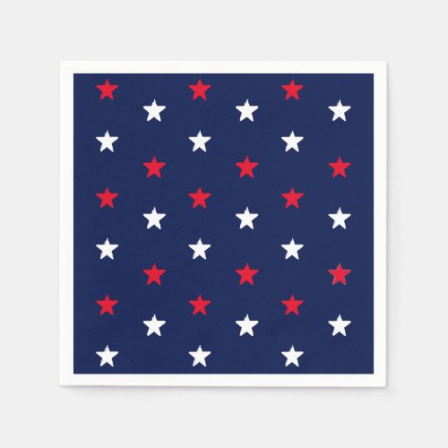 Patriotic red white dark navy blue stars pattern napkins