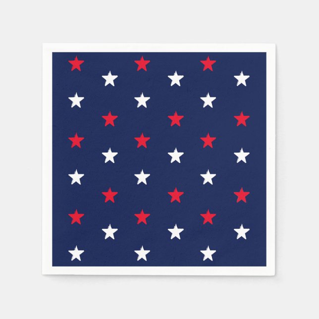 Patriotic red white dark navy blue stars pattern napkins (Front)