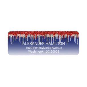 Patriotic Red White Glitter Drip Blue Label