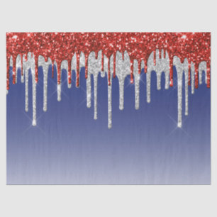 Patriotic Red White Glitter Drip Blue Tissue Paper