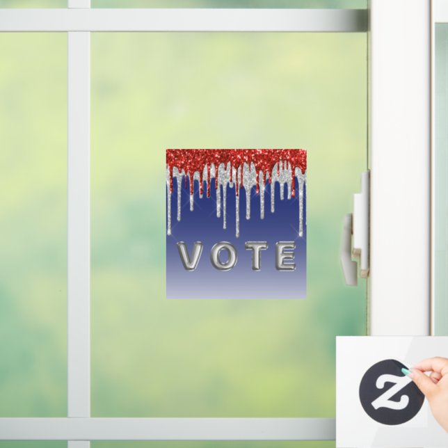 Patriotic Red White Glitter Drip Blue Vote Window Cling (Home)