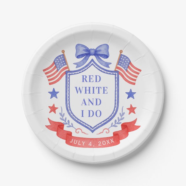 Patriotic Red White & I Do Bridal Shower  Paper Plates (Front)