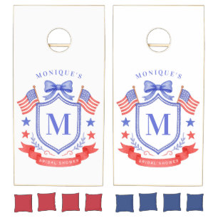 Patriotic Red White & I Do Monogram Bridal Shower Cornhole Set
