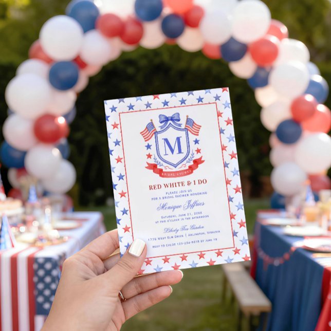 Patriotic Red White & I Do Monogram Bridal Shower Invitation (Creator Uploaded)