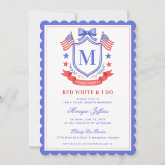 Patriotic Red White & I Do Monogram Bridal Shower Invitation