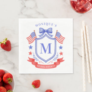 Patriotic Red White & I Do Monogram Bridal Shower Napkins