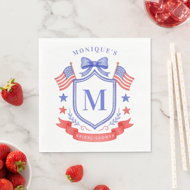 Patriotic Red White & I Do Monogram Bridal Shower Napkins (Insitu)
