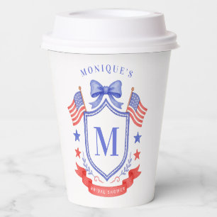 Patriotic Red White & I Do Monogram Bridal Shower Paper Cups