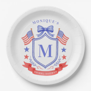 Patriotic Red White & I Do Monogram Bridal Shower Paper Plates