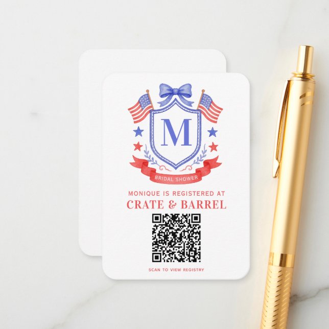 Patriotic Red White & I Do Monogram Gift Registry Enclosure Card (Front/Back In Situ)