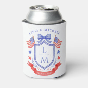 Patriotic Red White & I Do Monogram Wedding Can Cooler