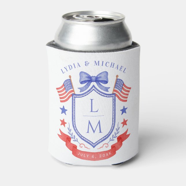 Patriotic Red White & I Do Monogram Wedding Can Cooler (Can Back)