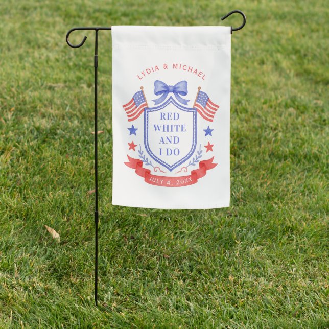 Patriotic Red White & I Do Monogram Wedding Garden Flag (In SItu)