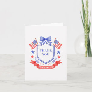 Patriotic Red White & I Do Monogram Wedding Letterpress Thank You Card