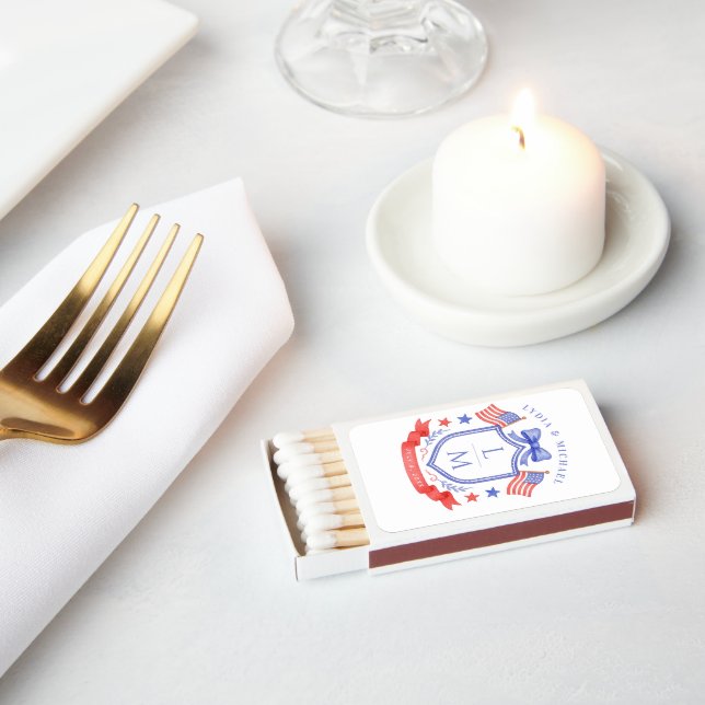 Patriotic Red White & I Do Monogram Wedding Matchboxes (Insitu)