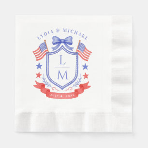 Patriotic Red White & I Do Monogram Wedding Napkins
