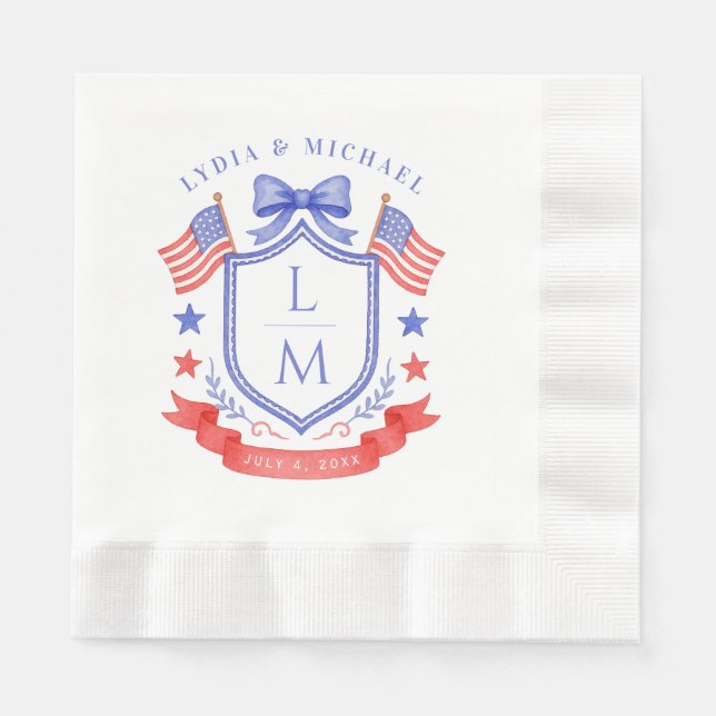Patriotic Red White & I Do Monogram Wedding Napkins (Front)