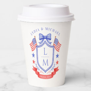 Patriotic Red White & I Do Monogram Wedding Paper Cups
